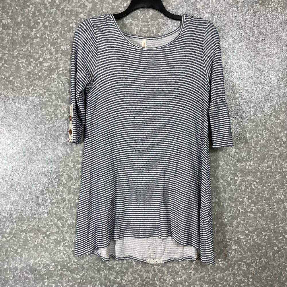 Orange Creek Women's Gray Striped Lace Trim Boho Dress - Size Small - Western